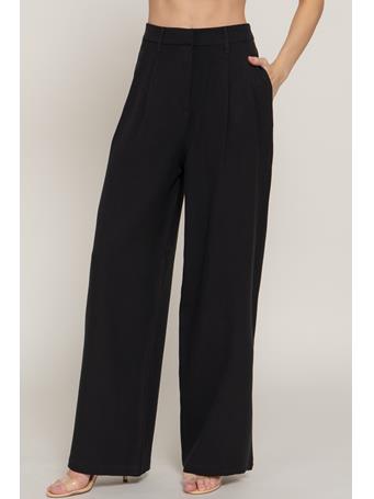 ACTIVE BASIC - Waist Pleats Wide Leg Long Pants BLACK