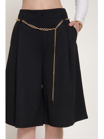 ACTIVE BASIC - Chain Belted High Waist Knit Shorts BLACK