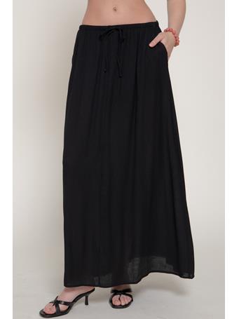 ACTIVE BASIC - Elastic Waist Crinkle Woven Long Skirt BLACK