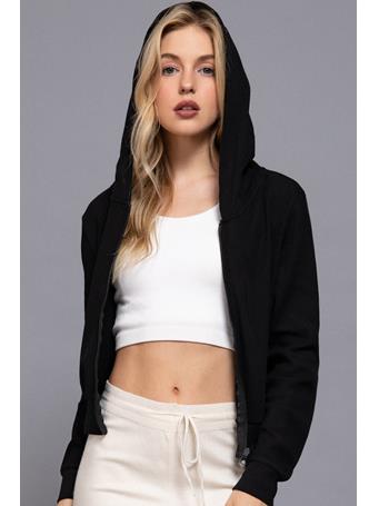 ACTIVE BASIC - Long Sleeve Crop Thermal Hoodie Jacket BLACK
