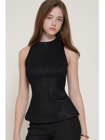 ACTIVE BASIC - Sleeveless High Neck Faux Suede Top BLACK