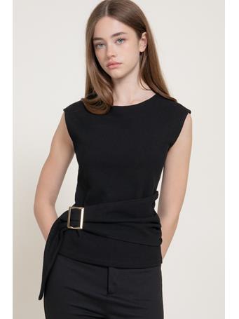 ACTIVE BASIC - Sleeveless Soft Knit Top with Adjustable Buckle BLACK
