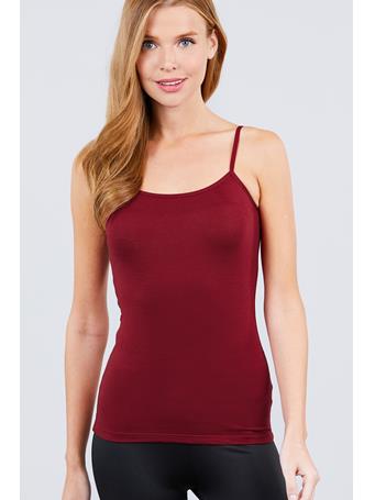 ACTIVE BASIC - Adjustable Spaghetti Strap Cropped Cami RUBY BURGUNDY