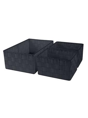 CREATIVE CLOSET - 3 Piece Woven Strap Storage Set BLACK