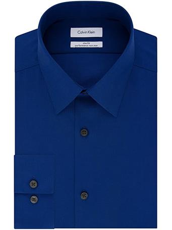 CALVIN KLEIN - Men's Dress Shirt Slim Fit Non-Iron Herringbone ULTRA BLUE