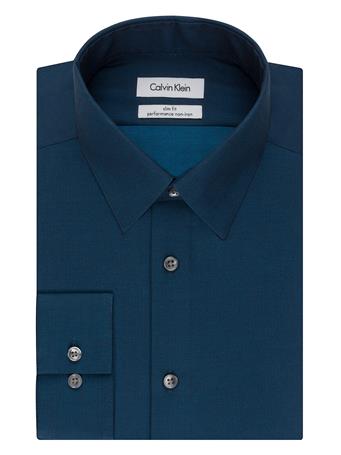 CALVIN KLEIN - Men's Dress Shirt Slim Fit Non-Iron Herringbone CYPRESS