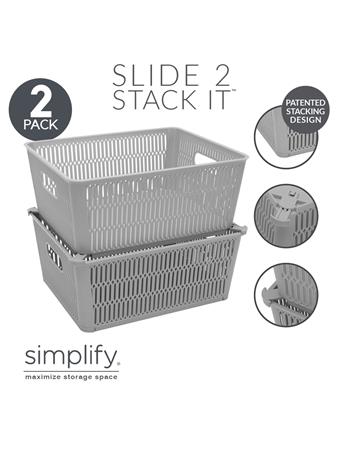 SIMPLIFY  - Slide and Stack Medium Storage Tote Baskets - 2 Pack GREY