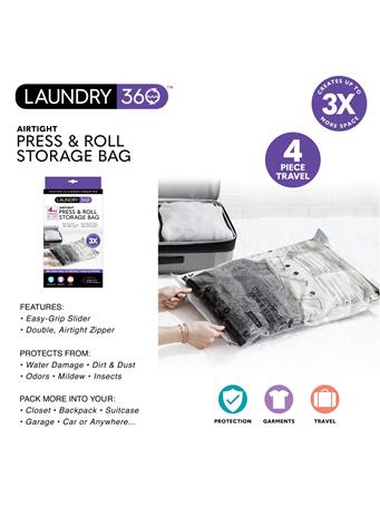  LAUNDRY 360- Airtight Press & Roll Vacuum Storage Bag CLEAR