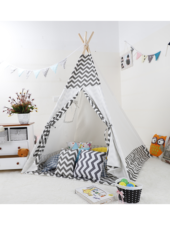 Zig Zag Print Teepee With Mat GREY
