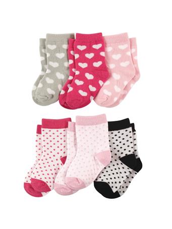LUVABLE FRIENDS - 6 Pack Crew Sock Hearts Dots MULTI