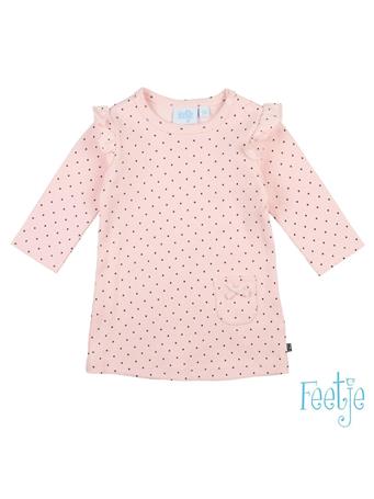 FEETJE - DOTS Allover Print Ruffle Shoulder Knit Dress PINK