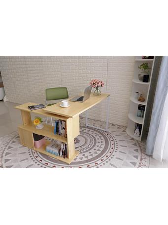 Corner Desk with Bookshelf LIGHT WOOD