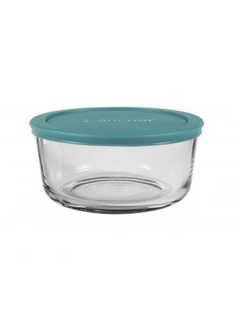 ANCHOR HOCKING - Classic Round Glass Food Storage with Teal Lid, 4 Cups No Color