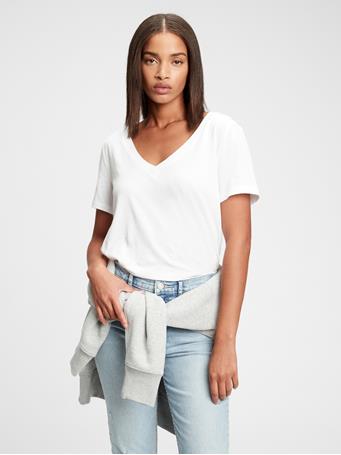 GAP - 100% Organic Cotton Vintage V-Neck T-Shirt FRESH WHITE