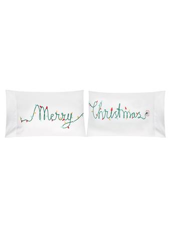 Pillow Case Pair Merry Christmas Lights WHITE