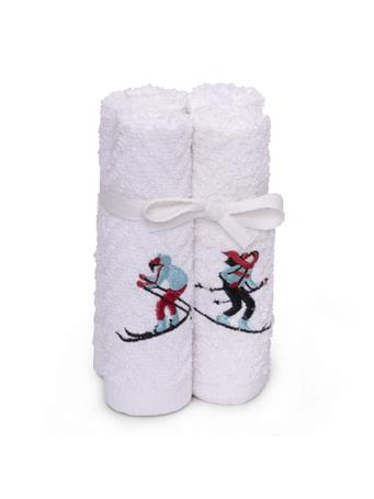 SAFDIE - Christmas 4 Pack Embroidered Wash Cloth Set - Ski theme WHITE