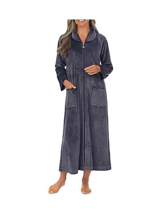 EILEEN WEST - Lux Velour Long Zip Robe CHARCOAL