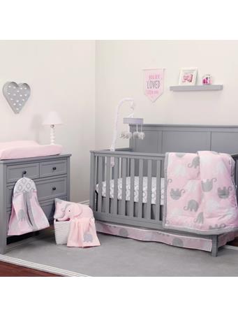 NOJO -  The Dreamer Pink and Grey Elephant 8 Piece Nursery Crib Bedding Set PINK GREY