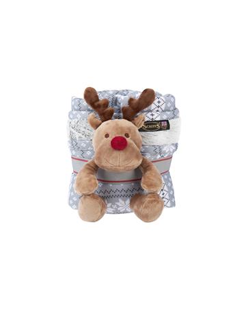 SCRUFFS - Santa Paws Dog Blanket & Reindeer Toy Gift Set GREY