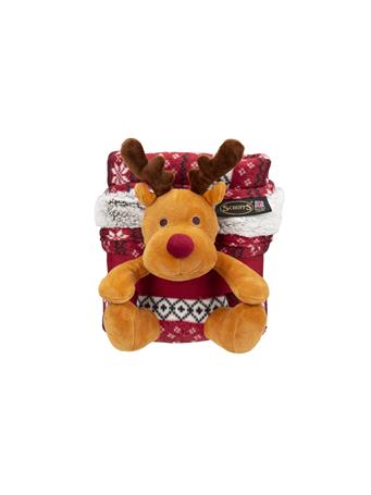 SCRUFFS - Santa Paws Dog Blanket & Reindeer Toy Gift Set RED