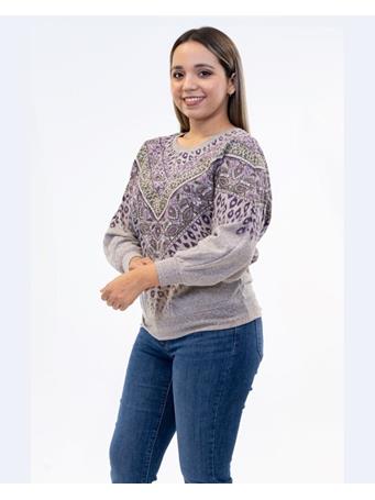 DEMOCRACY - Long Sleeve Placement Print Sweatshirt HEATHER BROWN/FRENCH LILAC