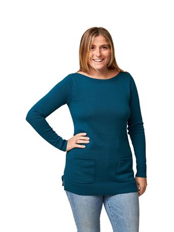 COLOR EIGHTEEN - Fine Gauge Tunic Crew Sweater with Pockets DARK TEAL