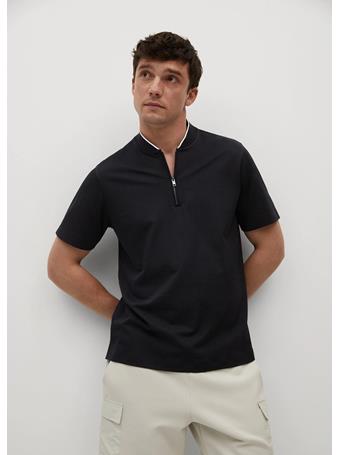 MANGO - Bomber-collar cotton polo shirt BLACK