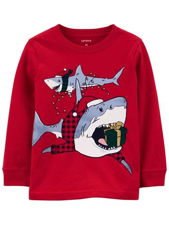 CARTER'S - Christmas Shark Jersey Tee RED