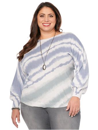 DEMOCRACY - Long Sleeve Boat Neck Watercolor Stripe Plus Sweater STERLING BLUE/ MULTI