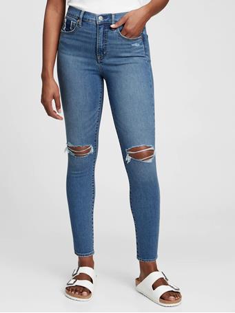 GAP - High Rise Destructed True Skinny Jeans with Secret Smoothing Pockets with Washwell? MEDIUM DESTROY