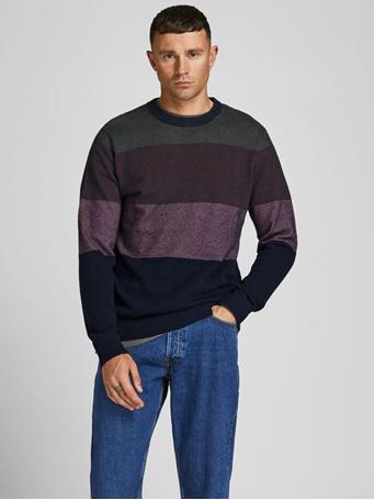 JACK & JONES - Colour Block Knitted Pullover GRAPE