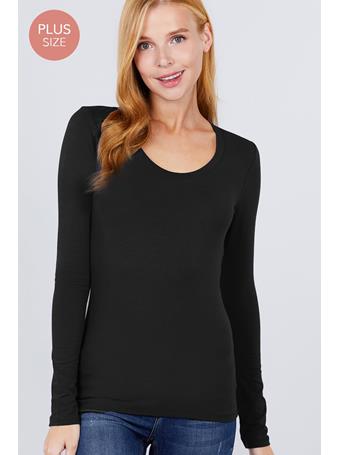 ACTIVE BASIC - Long Sleeve Scoop Neck Top BLACK