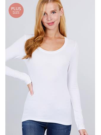 ACTIVE BASIC - Long Sleeve Scoop Neck Top WHITE