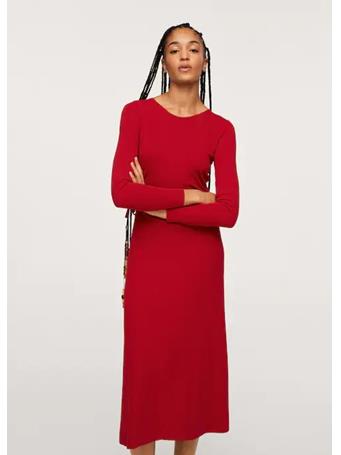 MANGO - Side slit dress BRIGHT RED