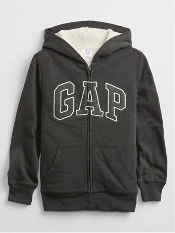 GAP - Logo Sherpa Lined Zipper Sweatshirt CHARCOAL