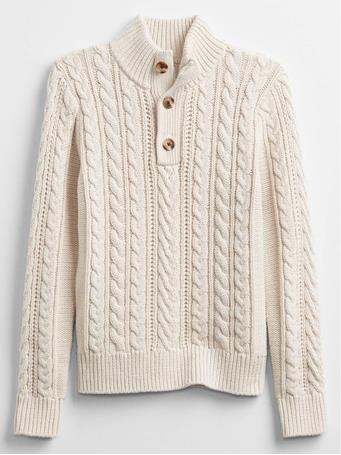 GAP - Cable-Knit Henley Sweater CHINO