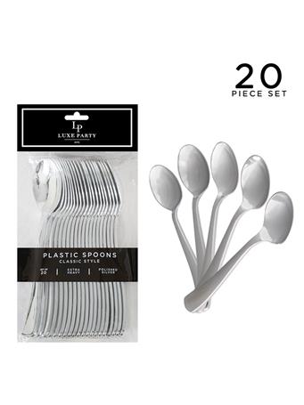 LUXE PARTY - Classic Silver Plastic Spoons - 20 Pack SILVER