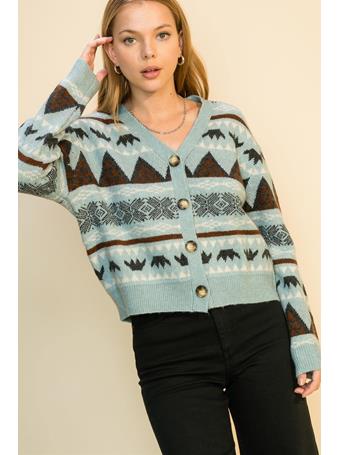 HYFVE - Jacquard Button Down Cardigan Sweater TEAL