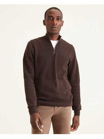 DOCKERS - 1/4 Zip Sweater, Regular Fit DARK BROWN
