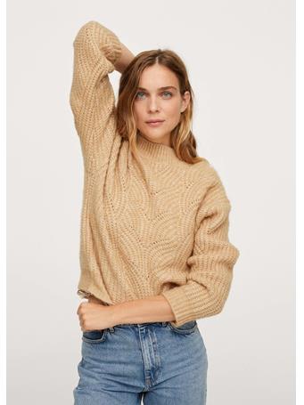MANGO - Contrasting Knit Sweater LT PASTEL BROWN