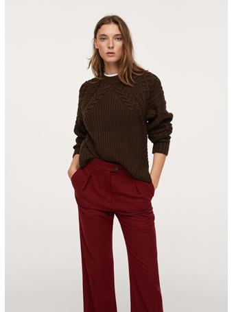 MANGO - Contrasting Knit Sweater DARK BROWN