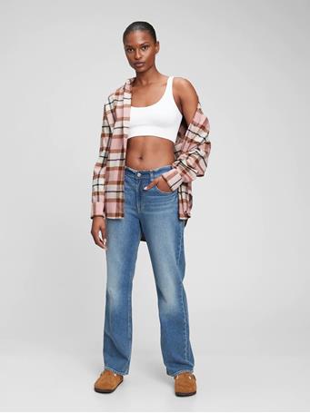 GAP - Oversized Flannel Shirt PINK BROWN PLAID