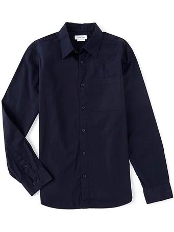 CALVIN KLEIN- Solid Long-Sleeve Woven Shirt BLACK BEAUTY