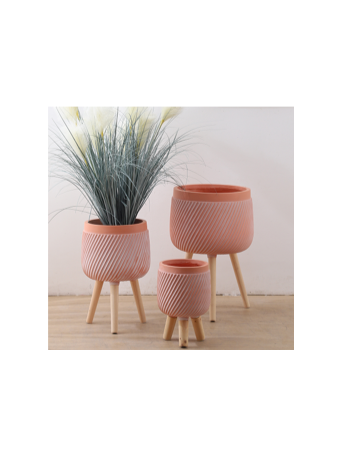 OUTDOOR - Footed Planter Swirl Pattern CORAL