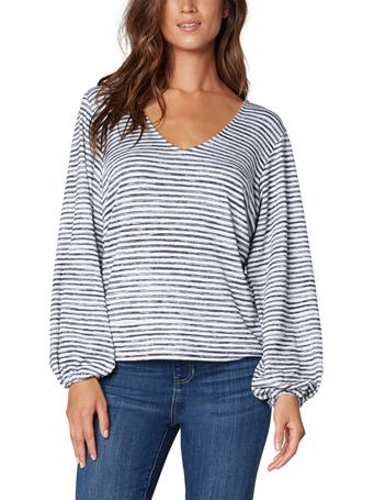 LIVERPOOL JEANS - Twist Back Long Sleeve Knit BLUE AND WHITE STRIPE