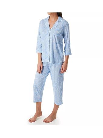 RALPH LAUREN - Heritage Knits 3/4 Sleeve Classic Capri PJ Set BLUE PAIS