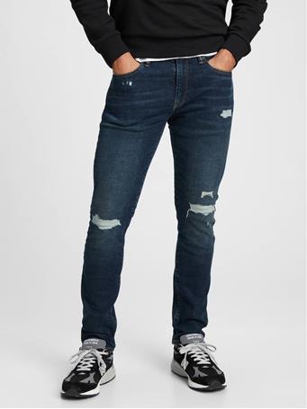 GAP - Mid Rise Destructed Skinny GapFlex Jeans with Washwell INDIGO DESTROY