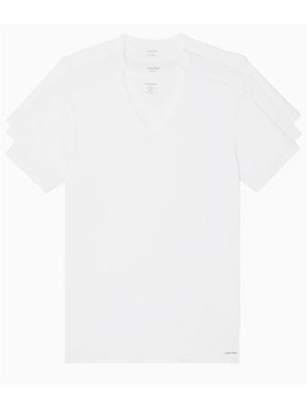 CALVIN KLEIN - Calvin Klein Cotton Stretch Classic Fit V-Neck T-Shirt - 3 Pack 100 WHITE