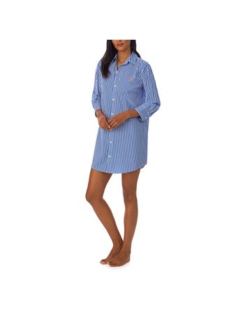 RALPH LAUREN - Long Sleeve Sleep Shirt 486 BLUE STRIPE