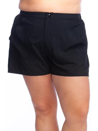 MAXINE OF HOLLYWOOD - Solid Woven Boardshort Bottom (Plus Size) BLACK